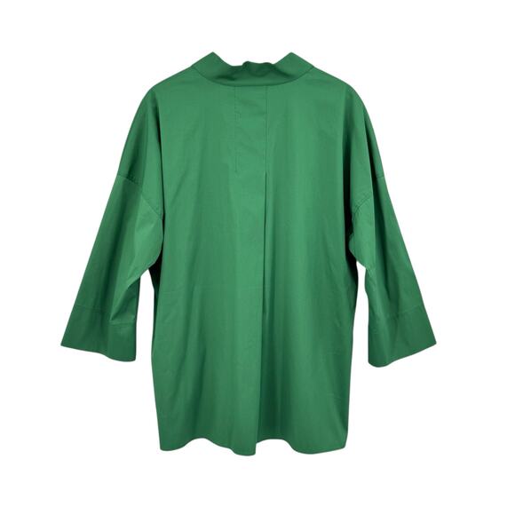 Lafayette 148 NWT Solid Green Hawkins Poplin Stretch V-neck Collarless Blouse - Picture 11 of 13
